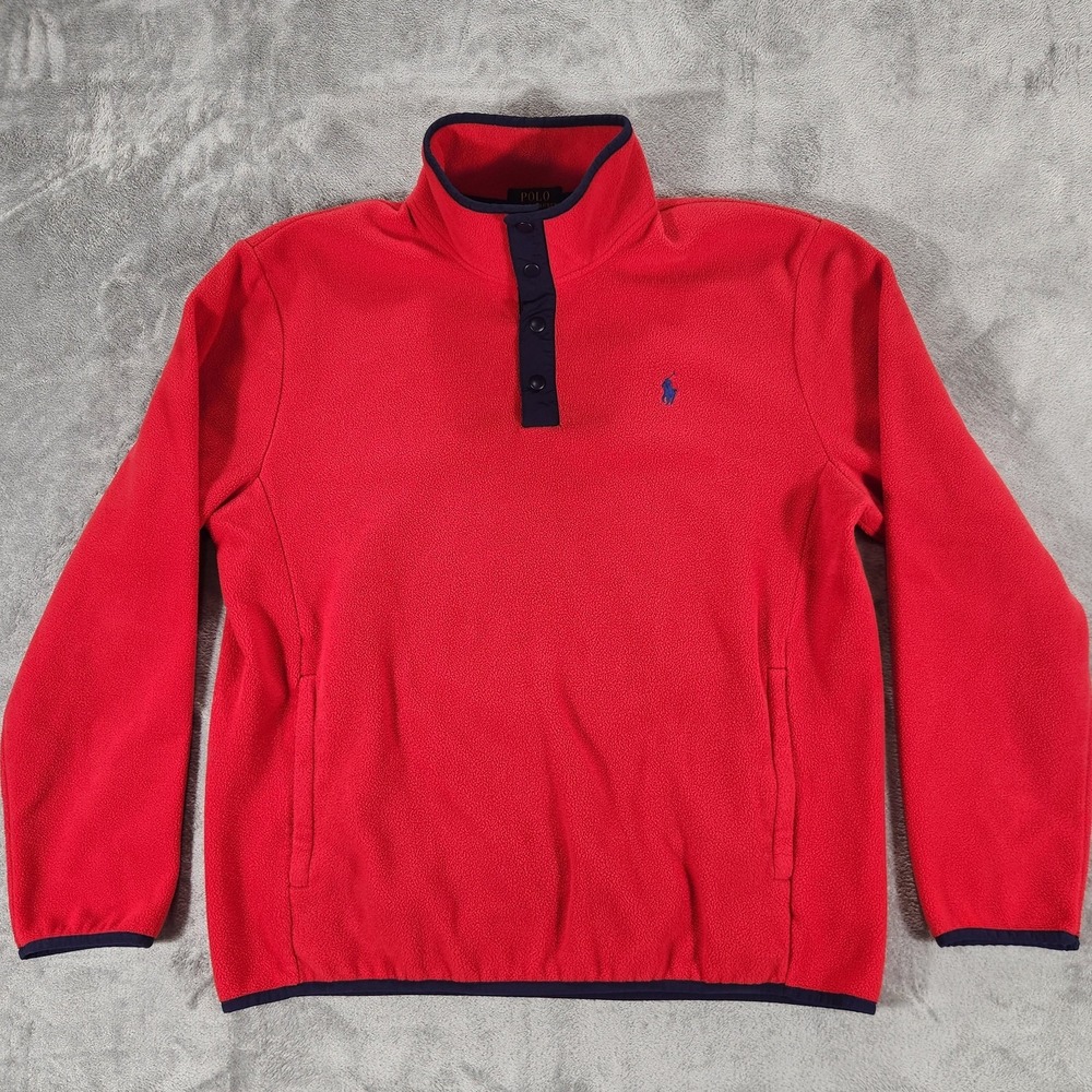 Polo Ralph Lauren Sweater Mens Large Red Fleece Quarter Snap‎ Mockneck Pullover